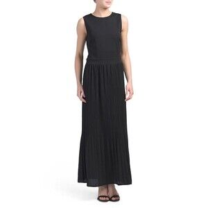 Vanessa Zani Pleated Scuba Crepe Sleeveless Maxi Dress